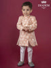 Pinkish Tan Indo Western Sherwani Enhanced in Brocades with Brooch - Diadem