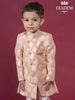 Pinkish Tan Indo Western Sherwani Enhanced in Brocades with Brooch - Diadem