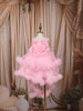 Baby Pink 3D Floral Appliqué Sequins Embroidered Design Ruffled Layered Tulle Net Party Wear Frock