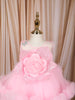 Baby Pink 3D Floral Appliqué Sequins Embroidered Design Ruffled Layered Tulle Net Party Wear Frock