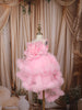 Baby Pink 3D Floral Appliqué Sequins Embroidered Design Ruffled Layered Tulle Net Party Wear Frock