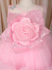 Baby Pink 3D Floral Appliqué Sequins Embroidered Design Ruffled Layered Tulle Net Party Wear Frock