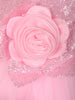 Baby Pink 3D Floral Appliqué Sequins Embroidered Design Ruffled Layered Tulle Net Party Wear Frock