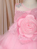 Baby Pink 3D Floral Appliqué Sequins Embroidered Design Ruffled Layered Tulle Net Party Wear Frock