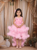 Baby Pink 3D Floral Appliqué Sequins Embroidered Design Ruffled Layered Tulle Net Party Wear Frock