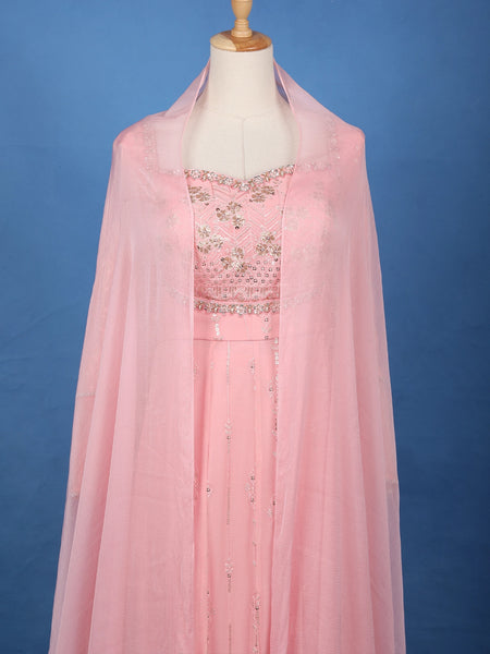Baby Pink Floral Designed Georgette Palazzo Suit - Diadem