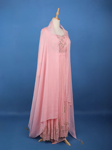 Baby Pink Floral Designed Georgette Palazzo Suit - Diadem