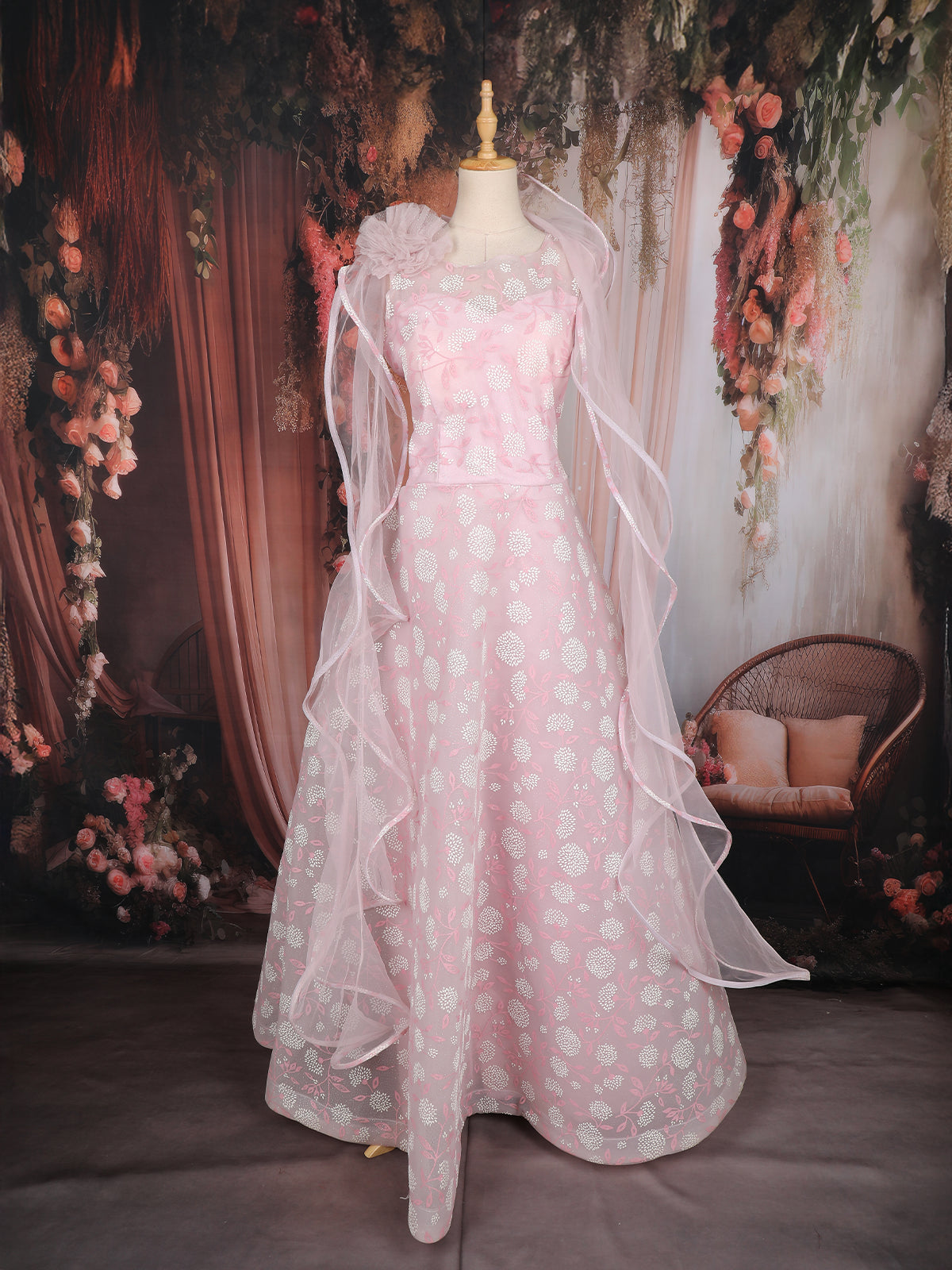 dress net design Net Fabric Gown with Pearl & Embroidery by Shreekama
