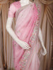 Baby Pink Floral Embroidered Organza Saree with Scallop Border