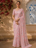Baby Pink Floral Printed Design Chiffon Fancy Saree with Designer Border