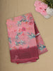 Baby Pink Floral Printed Design Linen Cotton Saree