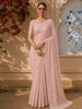 Baby Pink Floral Vine Embroidered Design Chiffon Fancy Saree with Scalloped Border