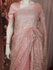 Baby Pink Floral Vine Embroidered Design Chiffon Fancy Saree with Scalloped Border