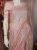 Baby Pink Floral Vine Embroidered Design Chiffon Fancy Saree with Scalloped Border