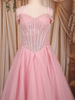 Baby Pink Glitter Embellished Design Net Ball Gown