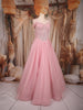 Baby Pink Glitter Embellished Design Net Ball Gown