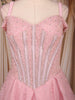 Baby Pink Glitter Embellished Design Net Ball Gown
