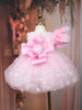 Baby Pink Heart Sequins Design Net Frock With Oversized Bow