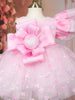 Baby Pink Heart Sequins Design Net Frock With Oversized Bow