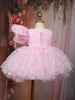 Baby Pink Heart Sequins Design Net Frock With Oversized Bow