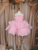 Baby Pink Layered Ruffle Design Crushed Kids Frock with Floral Bodice