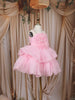 Baby Pink Layered Ruffle Design Crushed Kids Frock with Floral Bodice