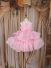 Baby Pink Layered Ruffle Design Crushed Kids Frock with Floral Bodice