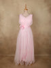 Baby Pink Pleated Design Net Party Wear Gown with Bow Waist Detail