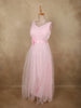 Baby Pink Pleated Design Net Party Wear Gown with Bow Waist Detail