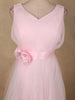 Baby Pink Pleated Design Net Party Wear Gown with Bow Waist Detail