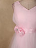 Baby Pink Pleated Design Net Party Wear Gown with Bow Waist Detail