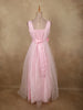 Baby Pink Pleated Design Net Party Wear Gown with Bow Waist Detail