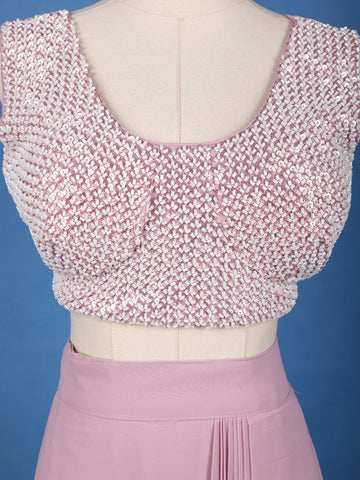 Baby Pink Sequin Embellished Cape Style Draped Georgette Skirt Top - Diadem