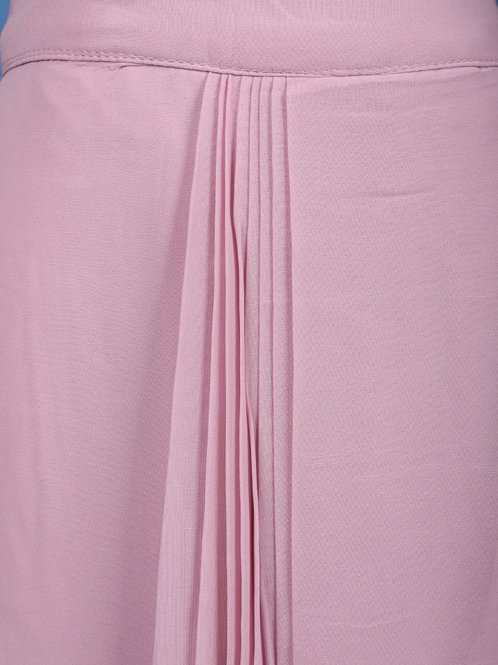 Baby Pink Sequin Embellished Cape Style Draped Georgette Skirt Top - Diadem