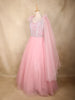 Baby Pink Sequin Embroidered Net Gown with One-Shoulder Dupatta