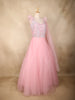 Baby Pink Sequin Embroidered Net Gown with One-Shoulder Dupatta