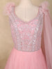 Baby Pink Sequin Embroidered Net Gown with One-Shoulder Dupatta