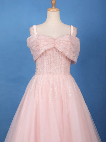Baby Pink Sequins And Beads Embellished Net Gown - Diadem