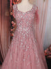 Baby Pink Sequins Embellished Design Net Ball Gown