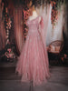 Baby Pink Sequins Embellished Design Net Ball Gown