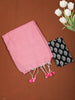 Baby Pink Solid Design Cotton Casual Wear Saree with Kalamkari Blouse