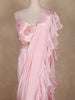 Baby Pink Solid Design Satin Ready To Wear Ruffle Saree