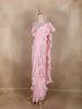 Baby Pink Solid Design Satin Ready To Wear Ruffle Saree
