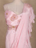 Baby Pink Solid Design Satin Ready To Wear Ruffle Saree