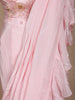 Baby Pink Solid Design Satin Ready To Wear Ruffle Saree