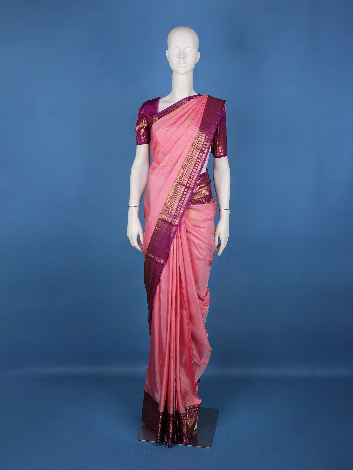 Baby Pink Floral Design Zari Border Silk Saree - Diadem