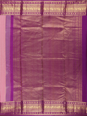 Baby Pink Floral Design Zari Border Silk Saree - Diadem