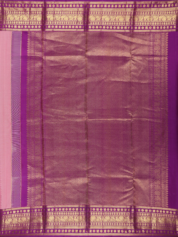 Baby Pink Floral Design Zari Border Silk Saree - Diadem