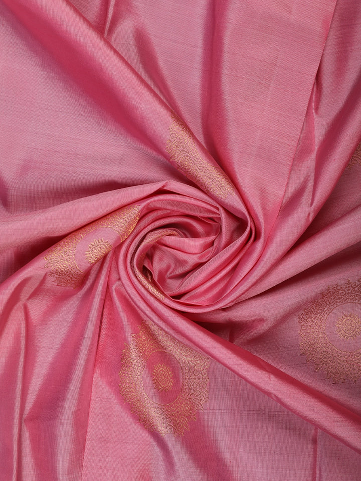 Baby Pink Floral Design Zari Border Silk Saree - Diadem