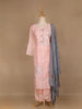 Baby Pink Floral Embroidered Cotton Salwar Suit - Diadem